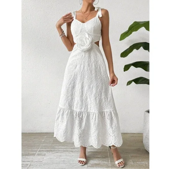 White Women's Halterneck Backless Dress Vacay Beachy SUmmer - Picture 4 of 5